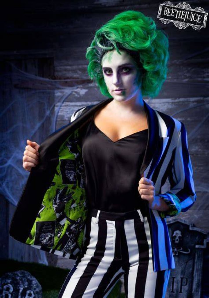 Beetlejuice costume for Halloween. Left to right Barbara Maitland