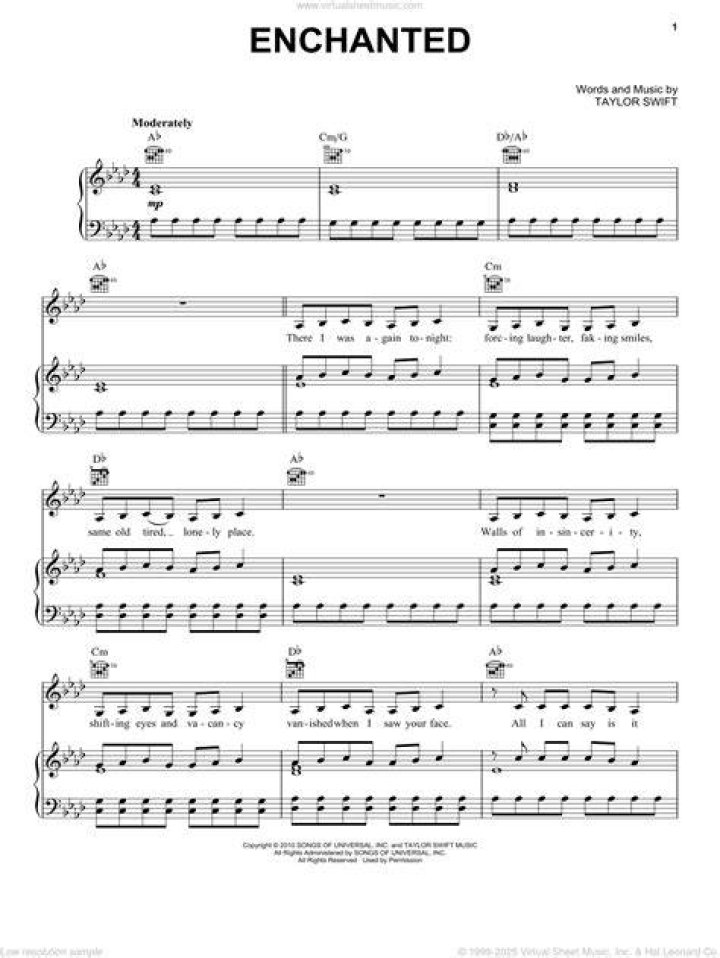 SHEET MUSIC Taylor Swift Enchanted