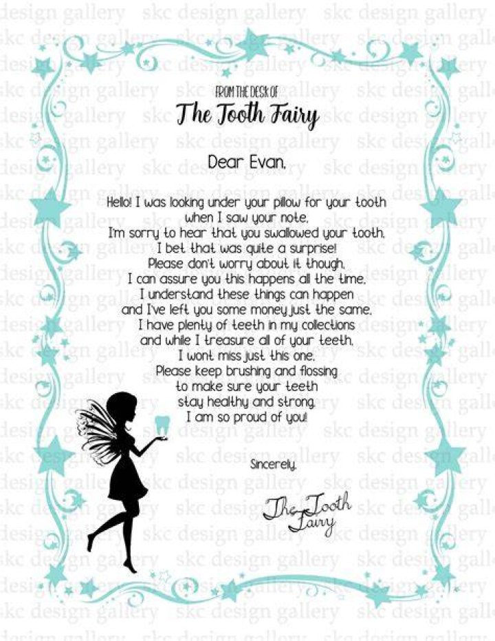 Tooth Fairy Letter Child Swallowed Tooth Letter From Tooth Fairy